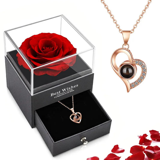 Rosa Eterna En Joyero y Collar TE AMO
